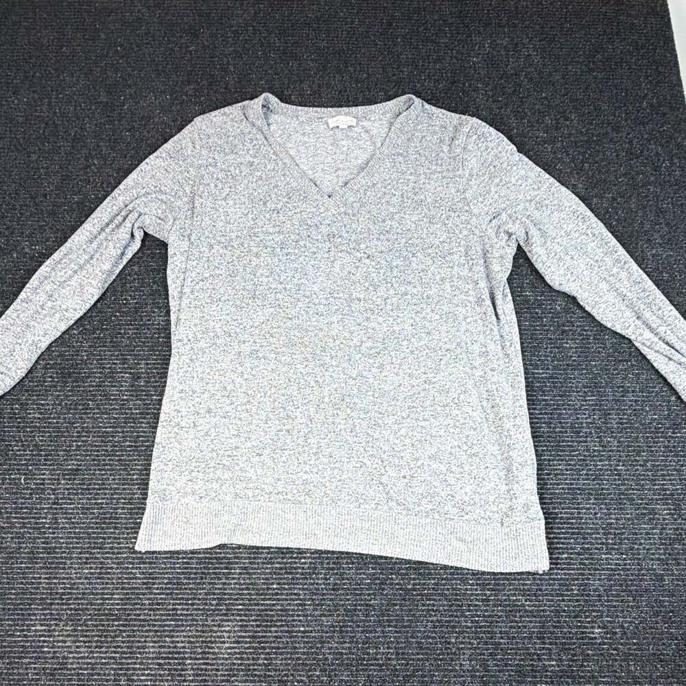 Lucky Brand Women's Gray Marled Knit V Neck Pullover Sweater Long Sleeve Casual